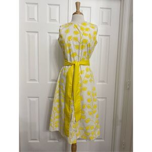 Vintage The Vested Gentress Womens Yellow Leaf Print Sleeveless Midi Dress Sz 12